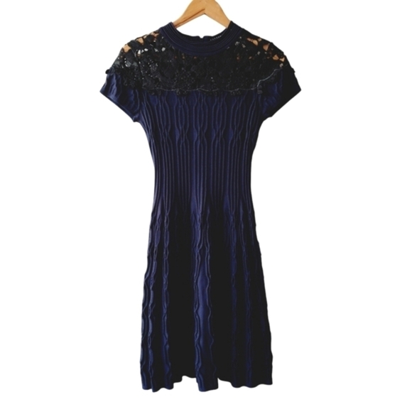 The Kooples Navy Ribbed Lace-InLay Dress - Picture 2 of 12